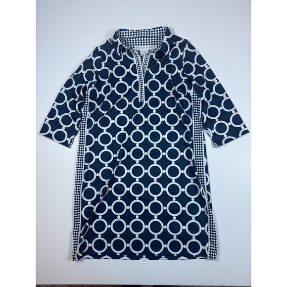 Gretchen Scott Navy White Circle Pattern Everyday Dress XL Preppy Boutique - Picture 2 of 12